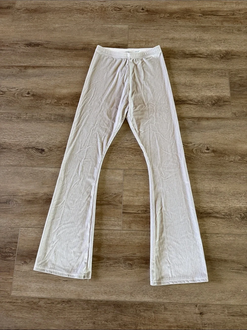 Kids Ribbed Velvet Flare Bottoms in Light Grey